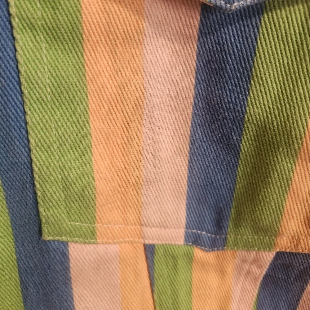DAISY STREET CROPPED MULTI COLOR STRIPE ALL COTTON TRUCKER JACKET SIZE MEDIUM - Picture 12 of 12